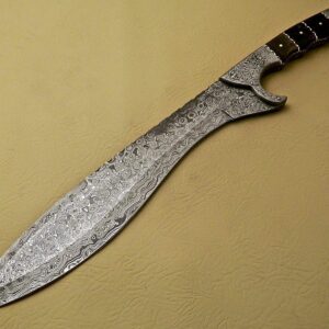 18" Custom Hand Made Damascus Steel Kopis Hunting Bowie Knife Handle Bull Horn HB 21