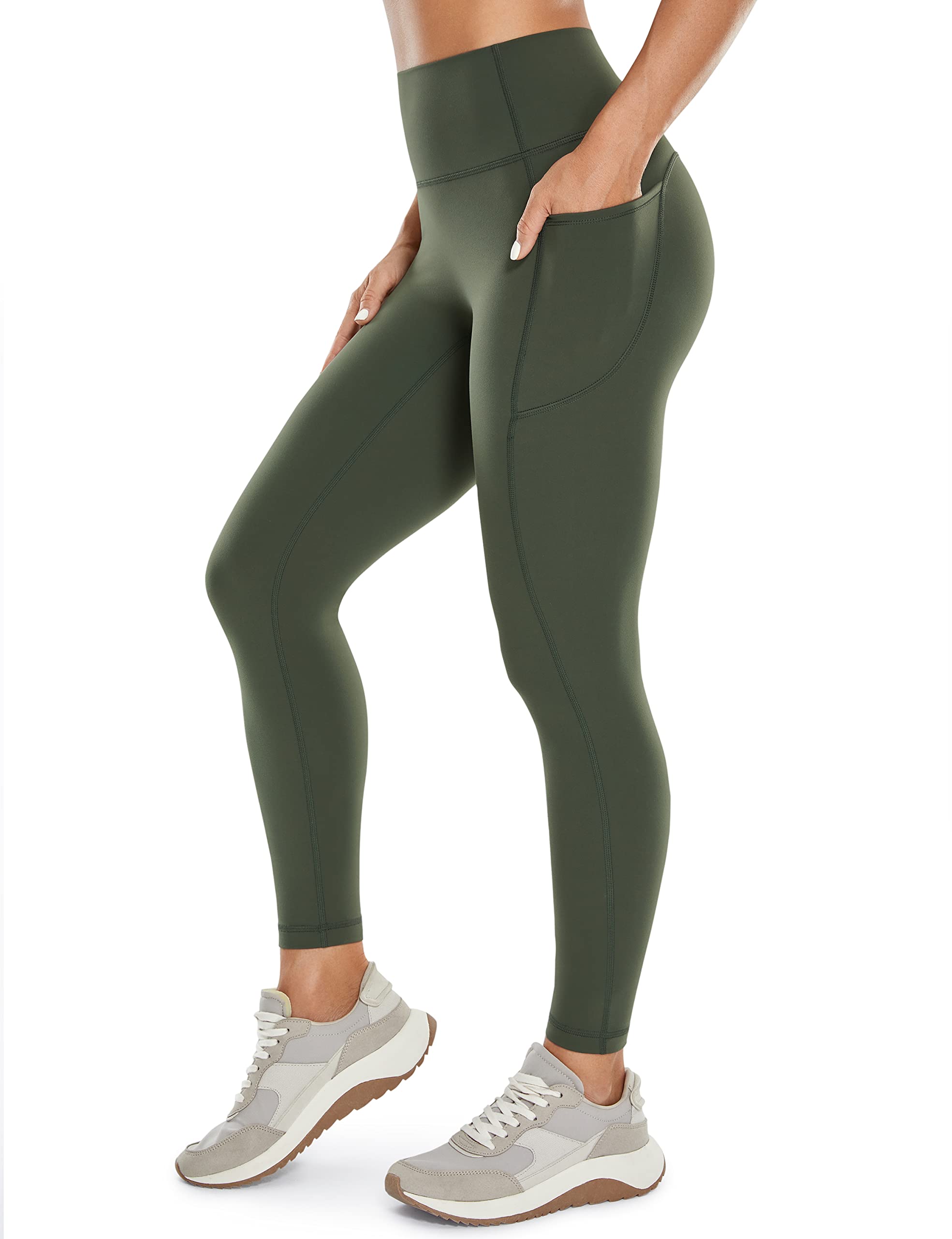 VANTONIA No Front Seam High Waisted Wokout Leggings for Women Yoga Pants with Pockets Buttery Soft Lounge Legging -25" Seaweed Green-Pockets Large