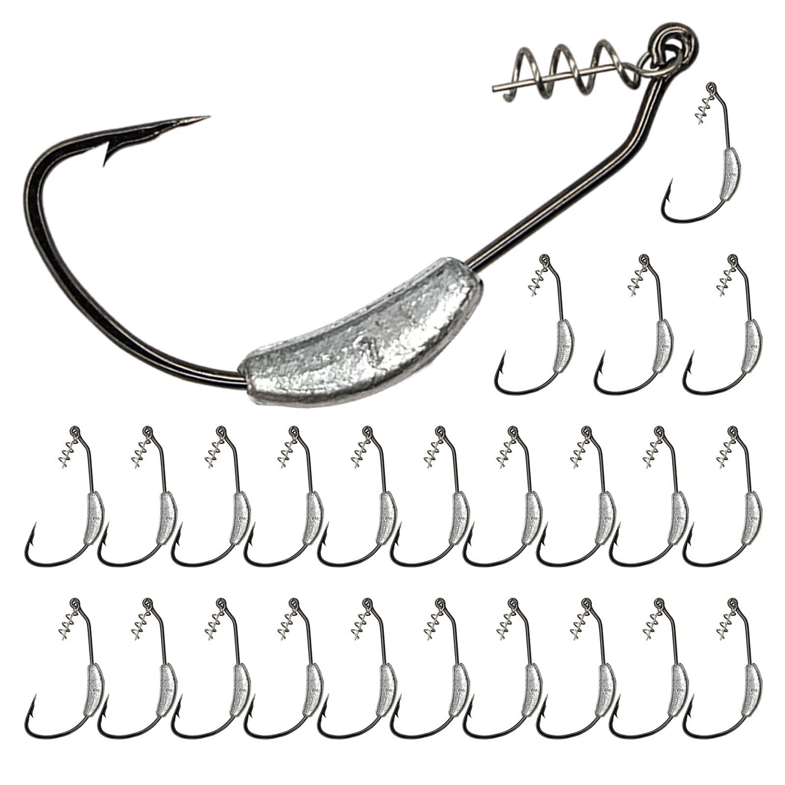 UperUper 25 Pack Weighted Swimbait Hooks, Jig Heads with Twist Lock, Soft Plastic Worm Fishing Hooks 1/0 2/0 3/0 4/0 5/0