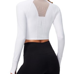 SANTINY Women's Long Sleeve Crop Workout Tops Slim Fit Gym Yoga Running Shirts for Women(A White_M)