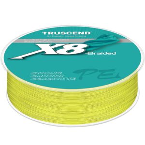 truscend x8 braided fishing line, upgraded spin braid fishing line, smooth and ultra thin braided line, fishing wire super strength and abrasion resistant, no stretch and low memory 100lb-547yds