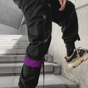 Mens Color Patchwork Punk Cargo Tactical Track Pants Techwear Hip hop Joggers Streetwear Pants Pink-20 X-Small