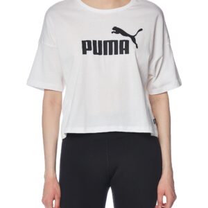 PUMA Women's Essentials Cropped Logo Tee, White, X-Small