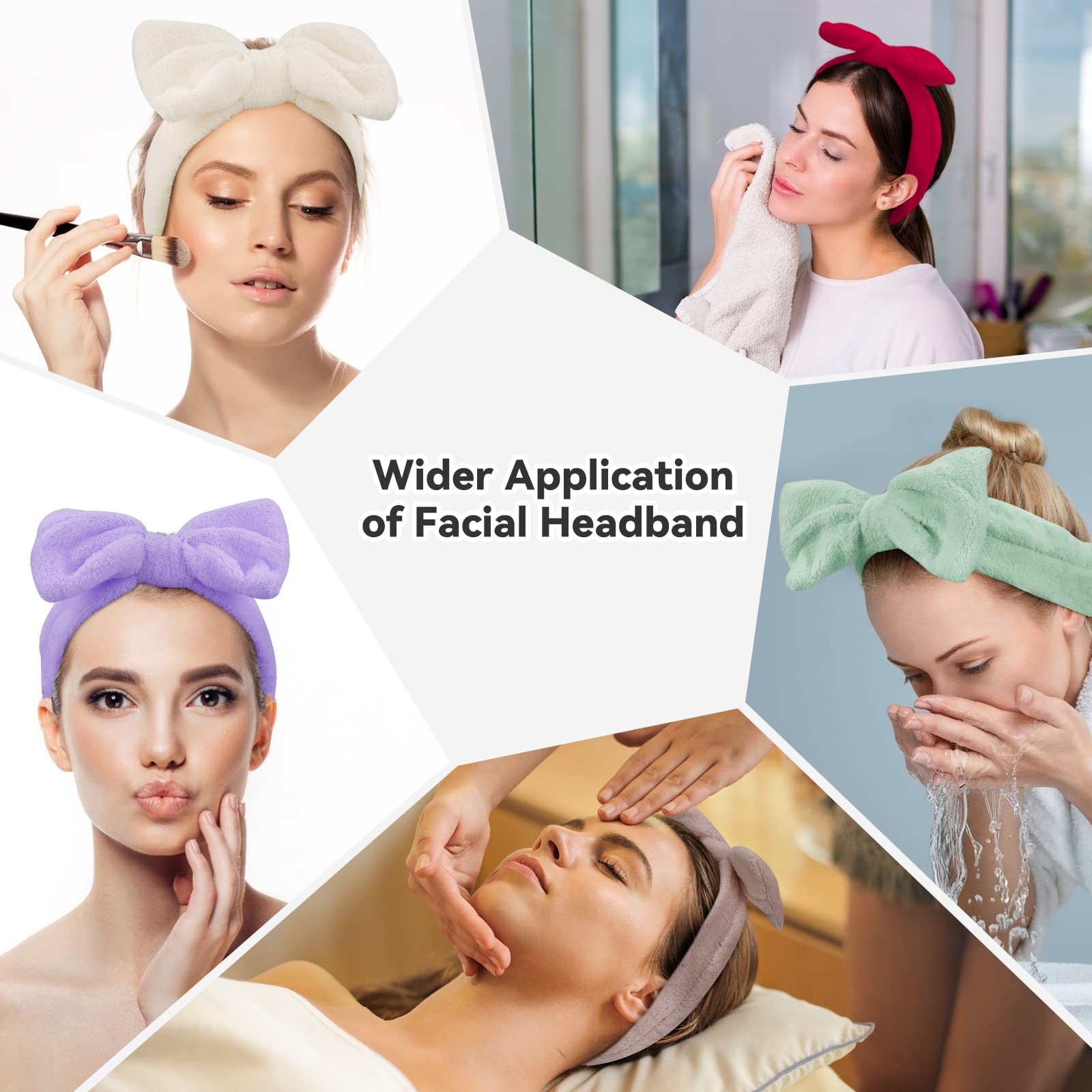 Ondder Spa Headband for Washing Face 8 Pack Aossrted Skincare Headbands for Women Girls Terry Cloth Cute Makeup Headbands Head Bands with Bow