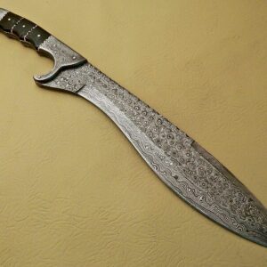 18" Custom Hand Made Damascus Steel Kopis Hunting Bowie Knife Handle Bull Horn HB 21