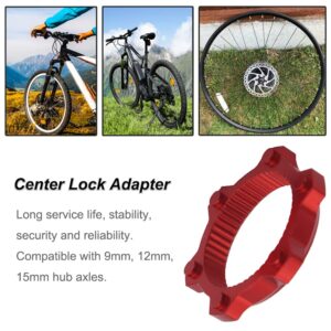 Saipe Aluminum Alloy Bicycle Centerlock Adapter 6-Bolt Disc Brake Rotor Adapter Center Lock Adapter with Lock Ring Hub Spacer Bicycle Accessories for Mountain/Road Bike 9/12/15mm hub axles (Red)