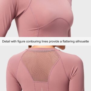 SANTINY Women's Long Sleeve Crop Workout Tops Slim Fit Gym Yoga Running Shirts for Women(B Pink_M)