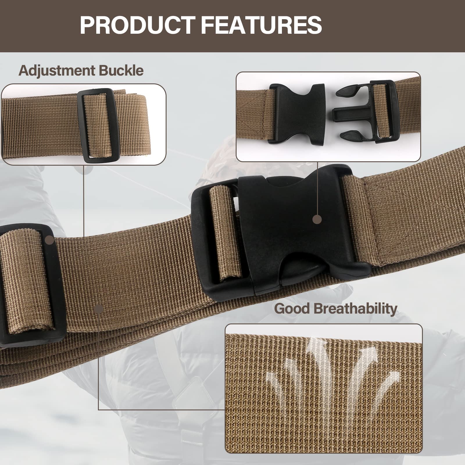 Fishing Wading Belt Rod Holder Adjustable Wader Fishing Waist Belt for Fly Surf Casting Spinning Fishing Pole Fishing Tackle (Khaki)