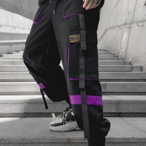 Mens Color Patchwork Punk Cargo Tactical Track Pants Techwear Hip hop Joggers Streetwear Pants Pink-20 X-Small