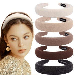 ACO-UINT 5 Pack Padded Headbands with Soft Fabric - Plain Thick Hair Accessories for Women and Girls