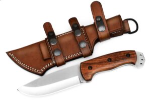 alzafash bushcraft knife, handmade horizontal carry knife with rosewood handle, hunting knife with holster, tracker knife with sheath, high carbon steel blade knife