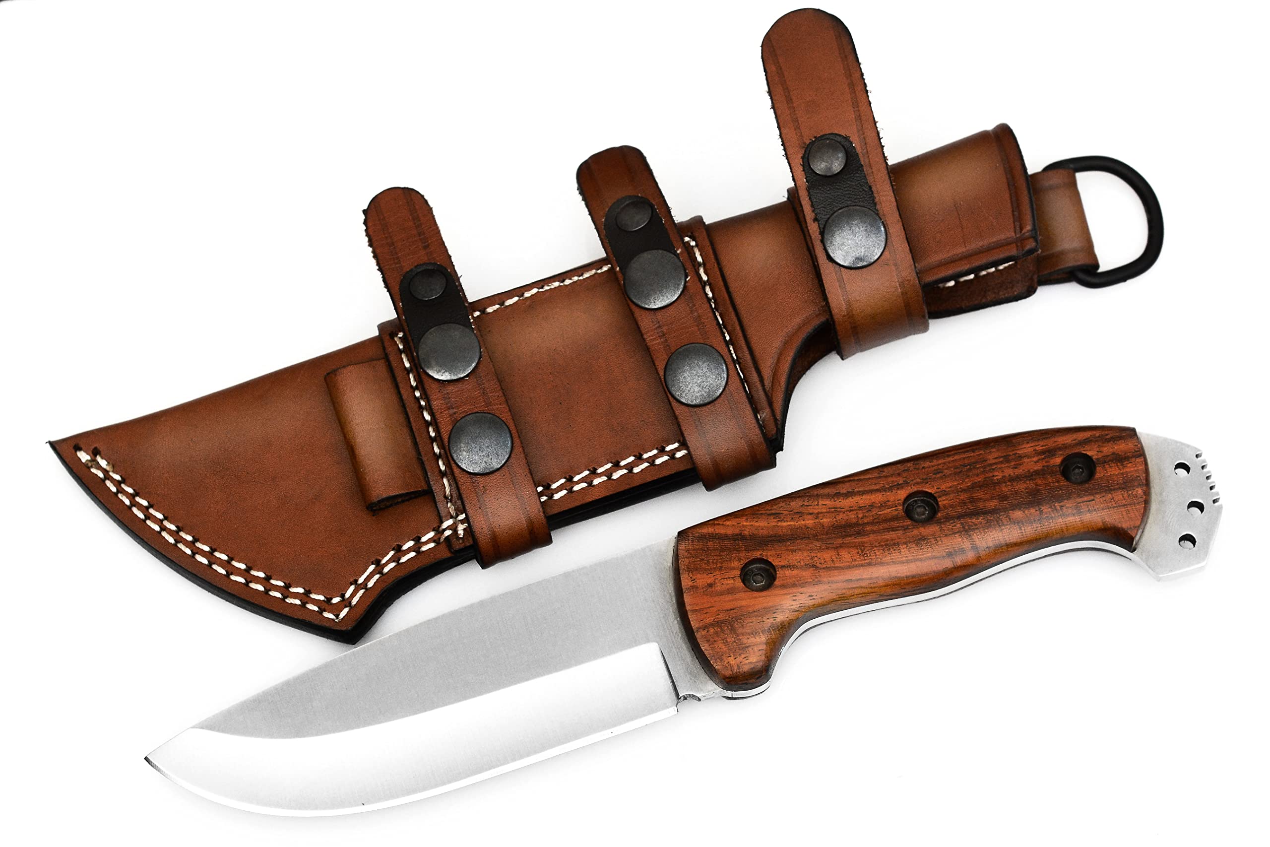 ALZAFASH Bushcraft Knife, Handmade Horizontal Carry Knife with Rosewood Handle, Hunting Knife with Holster, Tracker Knife With Sheath, High Carbon Steel Blade Knife