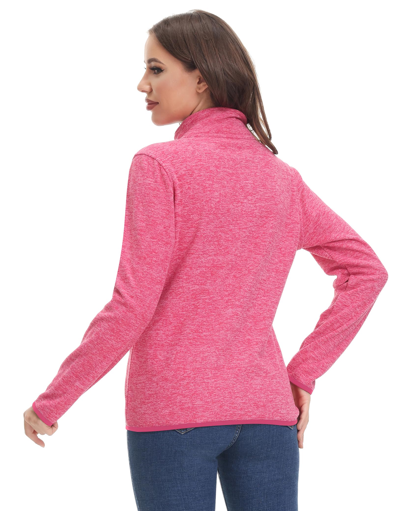 COZZIPLUS Women Zip Up Sweater Jacket with Fleece Interior, Warm Knitted Fleece Jacket with Pockets (Rose Fuchsia Melange, X-Large)