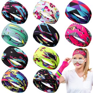 10 pcs 80s 90s workout headbands for women and men retro headbands non slip sweat bands headbands running headband elastic neon headbands 80s sweatbands headbands costumes for cycling yoga sports