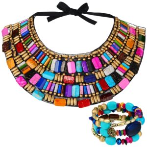 bonuci 2 pcs african jewelry for women african chunky choker necklace multicolour bohemian beads necklace african jewelry sets rainbow chunky layered beaded bib necklace for women