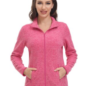 COZZIPLUS Women Zip Up Sweater Jacket with Fleece Interior, Warm Knitted Fleece Jacket with Pockets (Rose Fuchsia Melange, X-Large)