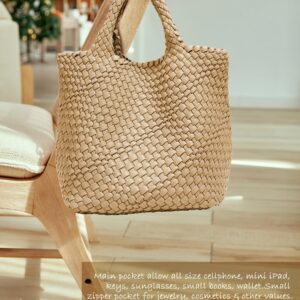 KALIDI Woven Tote Bag, Women Macaron Soft Leather Weave Handbag Purse Wrist Bag Large Capacity Work Shopping Travel Daily