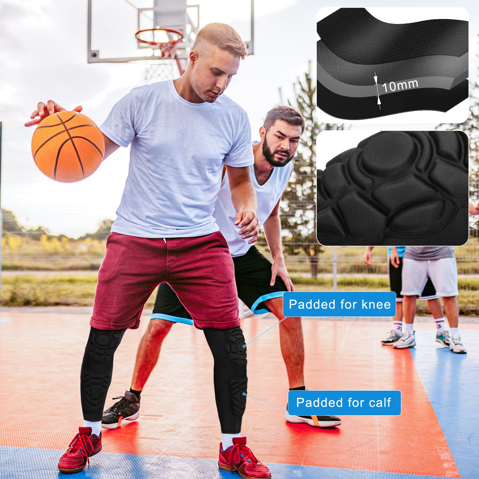 GUOZI Knee Braces, [2 Pack] Double Crashproof Knee & Calf Pads, Thigh Compression Leg Sleeves Protection for Youth Adults Sports Football Basketball Volleyball Running Baseball etc