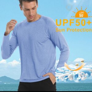 MAGCOMSEN Athletic Shirts for Men Long Sleeve UPF 50 Sun Protection Dry Fit T Shirt Workout Running Outdoor Shirts Light Blue,L