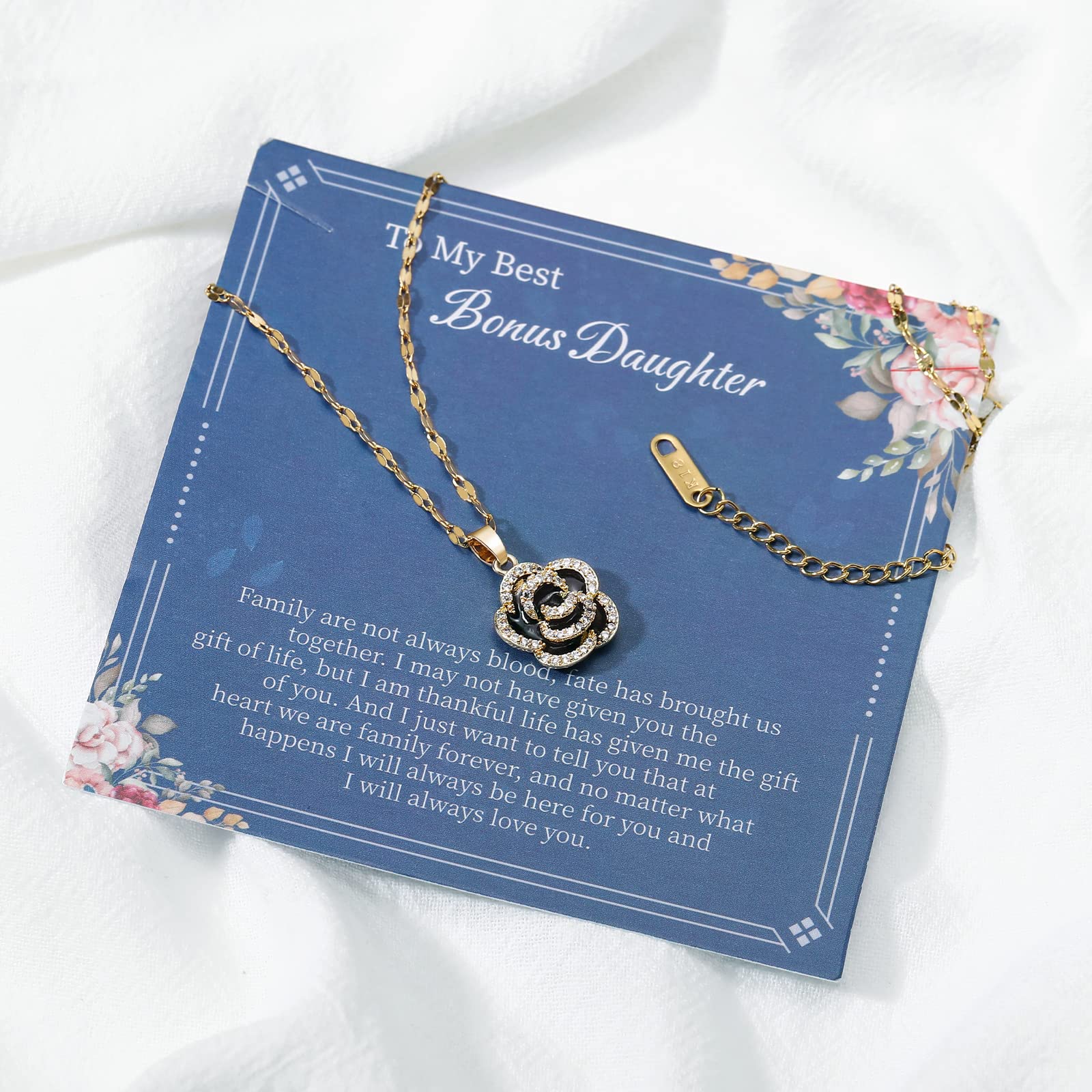 QGoliver Necklace for Daughter Rose Necklace for Teen Girls Women 18K Gold Plated Classic Black Rose Necklace Gift for Grandaughter/Bonus Daughter (To My Beautiful Daughter)