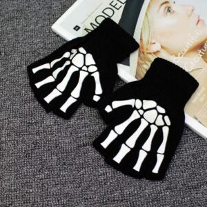 BOMJJOR Fingerless Skeleton Gloves and Skull Mask for Men Women Glow in Dark Facemask Riding Knit Gloves Face Mask Glove Set (Glove and Mask)