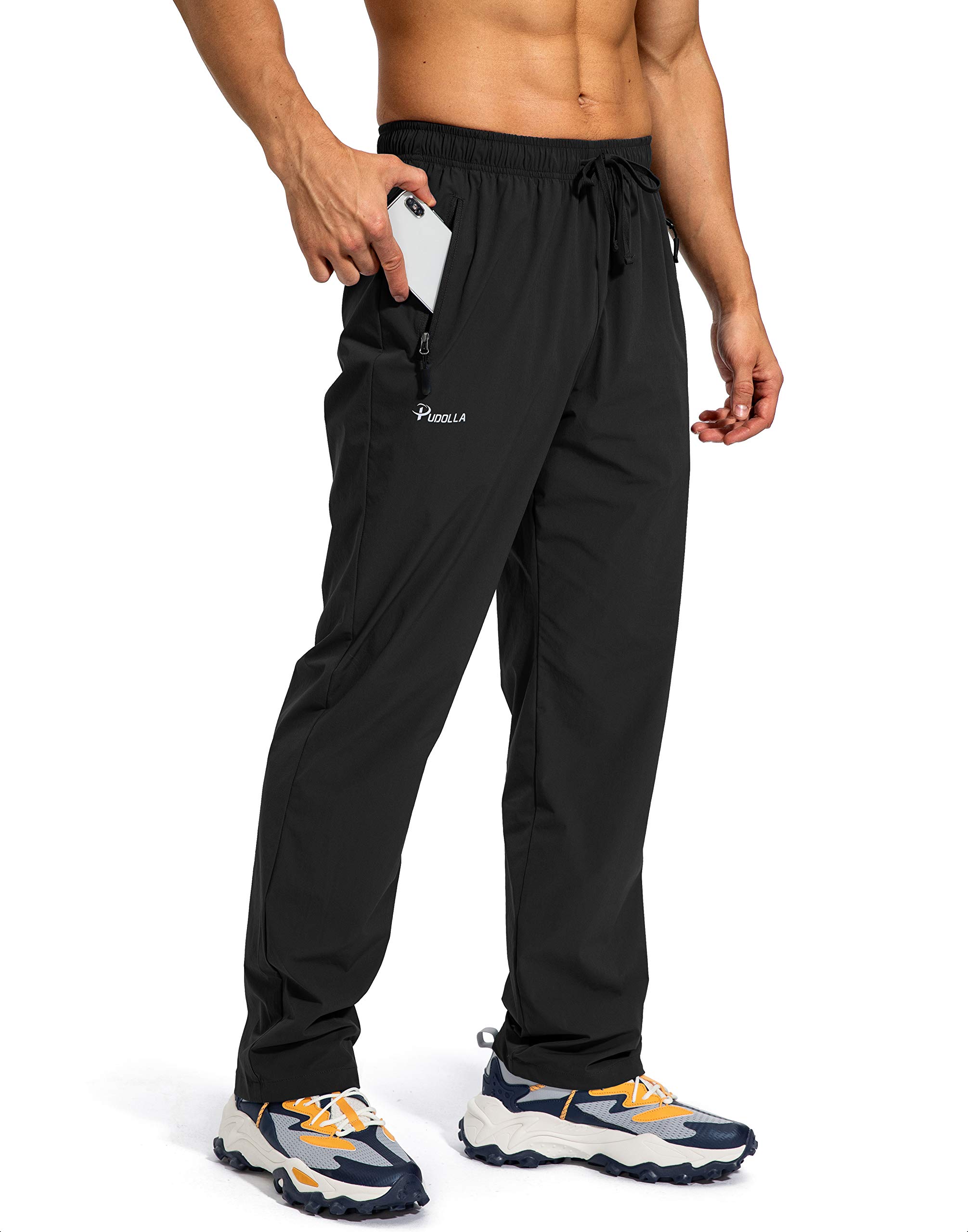 Pudolla Men's Workout Athletic Pants Elastic Waist Jogging Running Pants for Men with Zipper Pockets (Black 3XL)