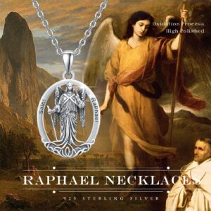 XIXLES Saint Raphael Necklace 925 Sterling Silver Archangel St Raphael Pendant Necklace,Patron Saint Raphael Medal Jewelry for Men with 22 in Chain