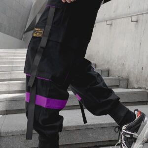 Mens Color Patchwork Punk Cargo Tactical Track Pants Techwear Hip hop Joggers Streetwear Pants Pink-20 X-Small