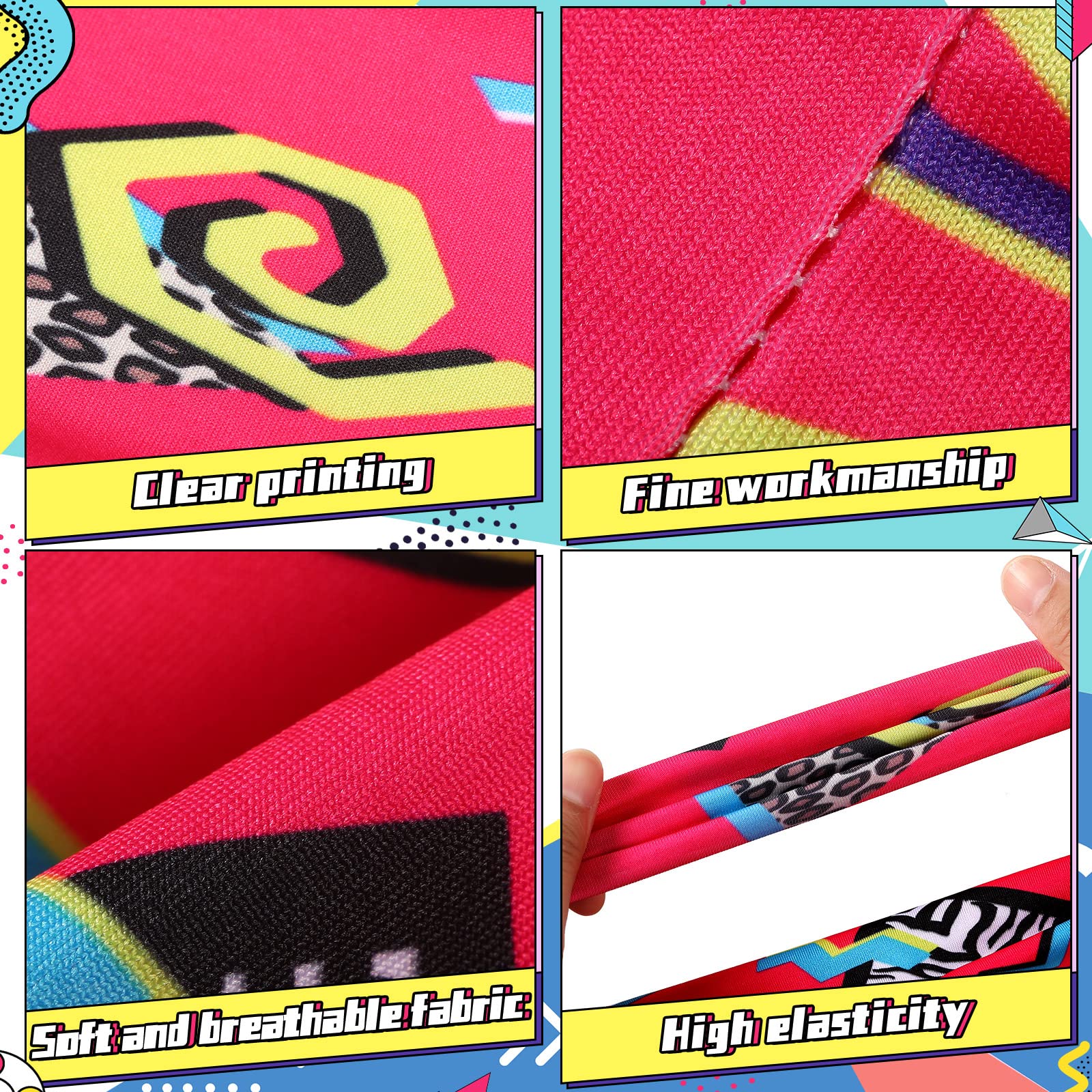 10 Pcs 80s 90s Workout Headbands for Women and Men Retro Headbands Non Slip Sweat Bands Headbands Running Headband Elastic Neon Headbands 80s Sweatbands Headbands Costumes for Cycling Yoga Sports