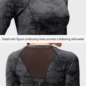 SANTINY Women's Long Sleeve Crop Workout Tops Slim Fit Gym Yoga Running Shirts for Women(Grey Camo_XL)