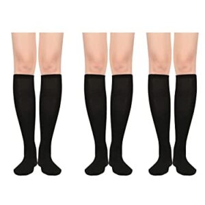 Knee High Socks for Women Compression Socks 3 Pairs Womens Athletic Running Casual Tube Stockings with Triple Stripes 3 Pack Black One Size