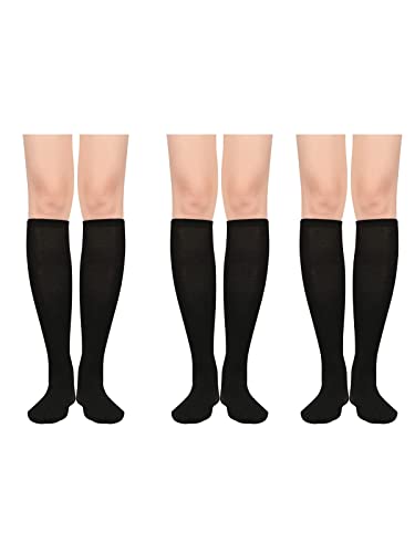 Knee High Socks for Women Compression Socks 3 Pairs Womens Athletic Running Casual Tube Stockings with Triple Stripes 3 Pack Black One Size