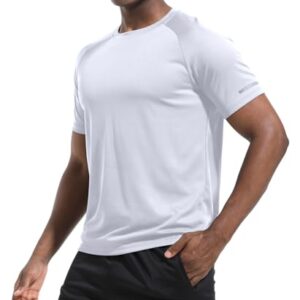 Men's Pack of 1 Workout Running Shirts, Dry Fit Moisture Wicking T-Shirts, Sports Gym Athletic Short Sleeve Shirts White XL