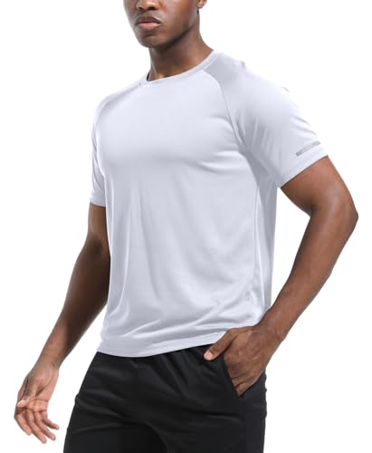 Men's Pack of 1 Workout Running Shirts, Dry Fit Moisture Wicking T-Shirts, Sports Gym Athletic Short Sleeve Shirts White XL