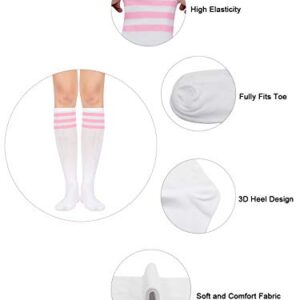 Knee High Socks for Women Compression Socks 3 Pairs Womens Athletic Running Casual Tube Stockings with Triple Stripes 3 Pack Black One Size