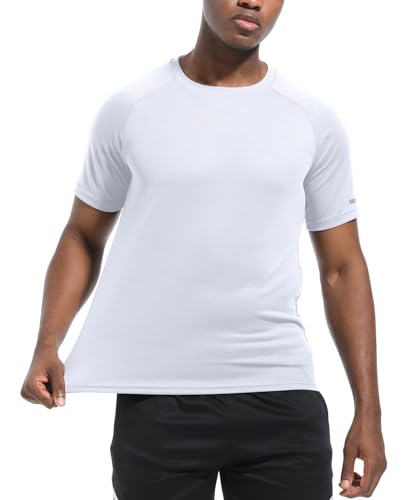 Men's Pack of 1 Workout Running Shirts, Dry Fit Moisture Wicking T-Shirts, Sports Gym Athletic Short Sleeve Shirts White XL