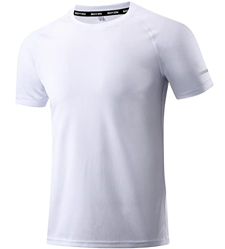 Men's Pack of 1 Workout Running Shirts, Dry Fit Moisture Wicking T-Shirts, Sports Gym Athletic Short Sleeve Shirts White XL