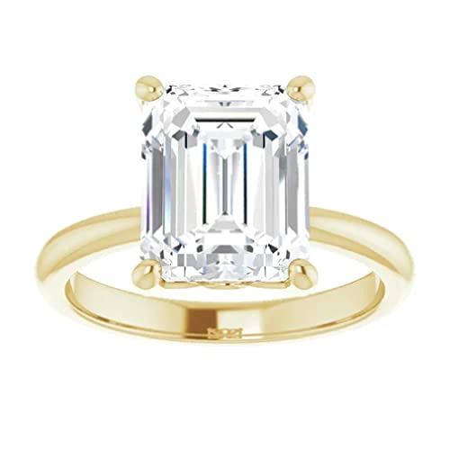 Moissanite Engagement Ring 4 Carat Emerald Cut Handmade 10K 14K 18K Solid Yellow Gold Solitaire Diamond Bridal Wedding Gifts for Women VVS1 Colorless