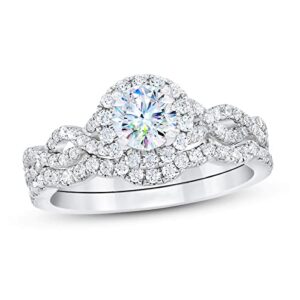 1 Carat Round Cut Bridal Set Moissanite Engagement Rings for Women Platinum Plated Silver Round Moissanite Rings -8.5