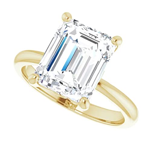 Moissanite Engagement Ring 4 Carat Emerald Cut Handmade 10K 14K 18K Solid Yellow Gold Solitaire Diamond Bridal Wedding Gifts for Women VVS1 Colorless