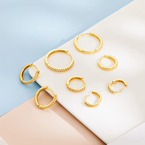 Gold Hoop Earrings For Women Gold Plated Cubic Zirconia Hoop Earrings Set Men Lightweight Huggie Hoops Hypoallergenic Gold Earrings Set for Women Fashion Jewelry (4 Sizes)