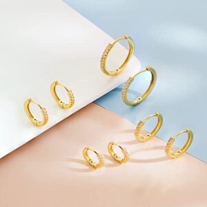 Gold Hoop Earrings For Women Gold Plated Cubic Zirconia Hoop Earrings Set Men Lightweight Huggie Hoops Hypoallergenic Gold Earrings Set for Women Fashion Jewelry (4 Sizes)