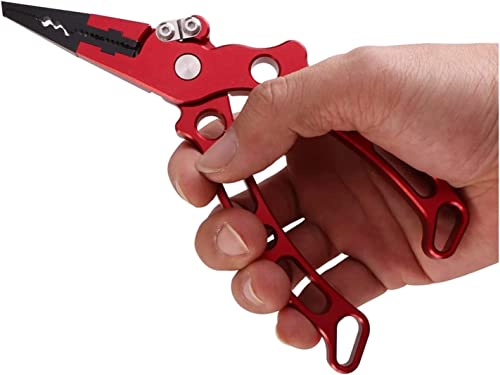 Sxdthy Fishing Pliers, Aluminum Alloy Fishing Gear, Fishing Tools & Accessories with Safety Coiled Lanyard and Sheath for Fishermen (Color : Red)