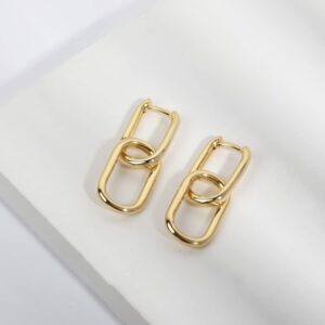 Gold Huggig Earrings for Women Rectangular Hoop Earrings Daily Earrings