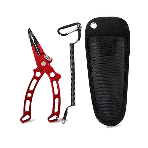 Sxdthy Fishing Pliers, Aluminum Alloy Fishing Gear, Fishing Tools & Accessories with Safety Coiled Lanyard and Sheath for Fishermen (Color : Red)