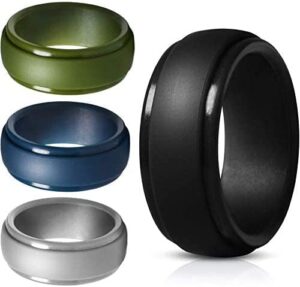 mens silicone wedding band, rubber rings for him women couples size 8, step edge sleek design 4 pack