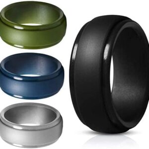 Mens Silicone Wedding Band, Rubber Rings for Him Women Couples Size 8, Step Edge Sleek Design 4 Pack