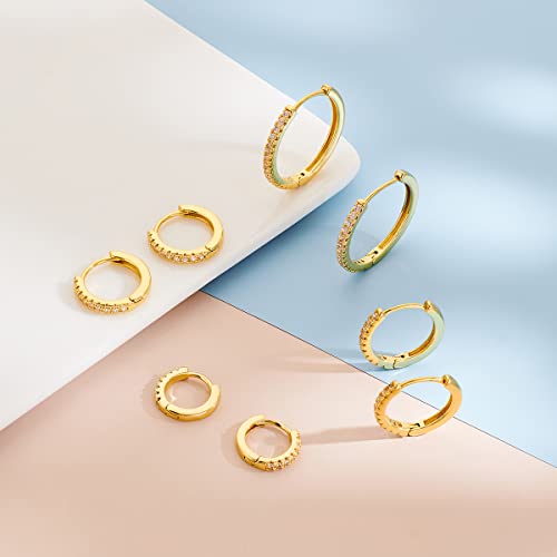 Gold Hoop Earrings For Women Gold Plated Cubic Zirconia Hoop Earrings Set Men Lightweight Huggie Hoops Hypoallergenic Gold Earrings Set for Women Fashion Jewelry (4 Sizes)