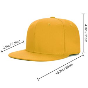 Custom Personalized Hip Hop Style Flat Bill Visor Classic Snapback Embroidered Hat for Men Adjustable Baseball Cap Yellow