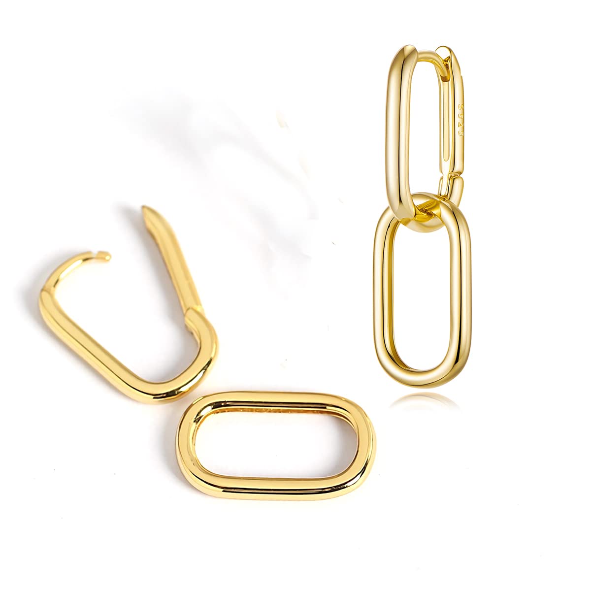 Gold Huggig Earrings for Women Rectangular Hoop Earrings Daily Earrings